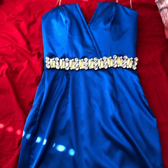 Blue Strapless Dress with Gold and Silver Belt - Picture 1 of 2